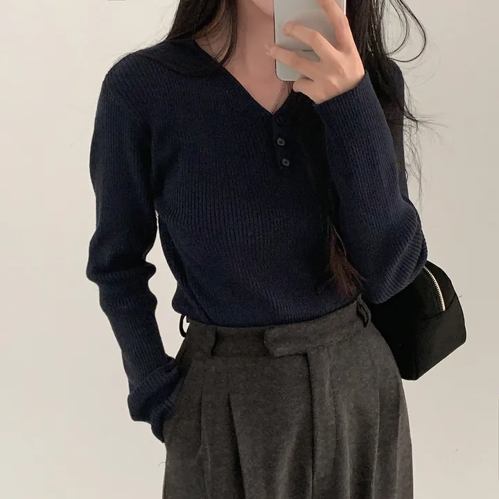 [4계절필수 디자인/연그레이 당일출고✨] 자체제작 #크치Made 젤리 버튼 트임 브이넥 골지 겨울 니트 긴팔티셔츠 - nt 상세 이미지 71
