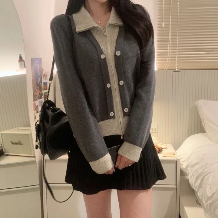 봄신상 레이어드 집업카라배색가디건 상세 이미지 15