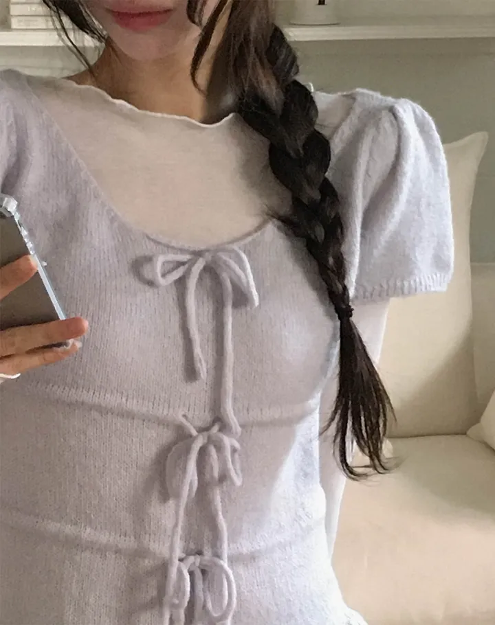 [여리색감/레이어드티] 다린 보트넥 물결 프릴 시스루 긴팔 티셔츠 4colors 상세 이미지 14