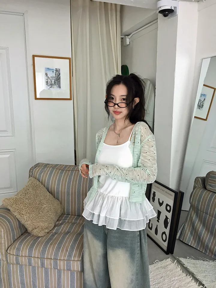최저가![여리무드🤍시스루 도트 가디건 살안타템 여름가디건] 비비안도트시스루가디건 상세 이미지 4
