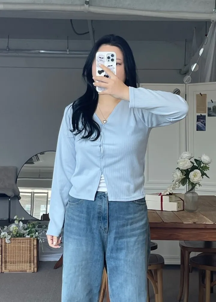 [2사이즈] 색감굿@ 가디건 브이넥 레이어드 여리핏 빅사이즈 크롭 봄옷  통통 베이직 꾸안꾸 상세 이미지 22