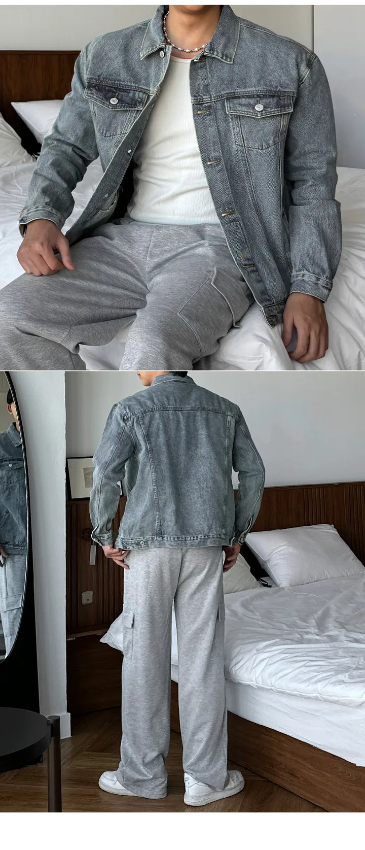 남자 비타 루즈 오버핏 봄 가을 투포켓 데님 청 자켓 연청 진청 상세 이미지 16