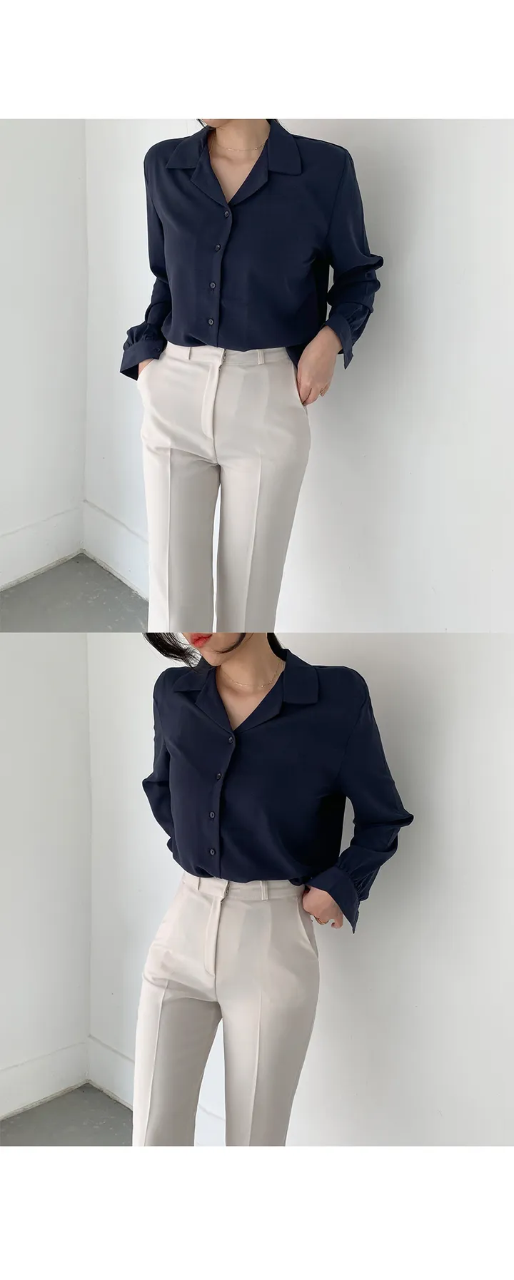 구김없는 오픈 카라 셔츠블라우스 55~L (10color) 상세 이미지 19