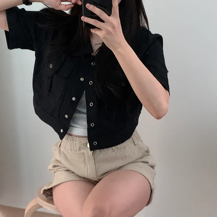 [여름*.*/핏보장🤍] 아몬드 야상 크롭 반팔 자켓 상세 이미지 31