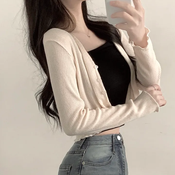 [봄신상/색감맛집] 물결 니트 브이넥 크롭 가디건 상세 이미지 19