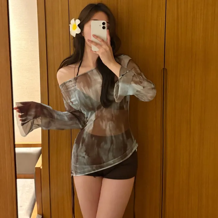 [당일출고] (M-XL) 오프숄더티+숏팬츠+와이어 3피스 비키니 세트 상세 이미지 7