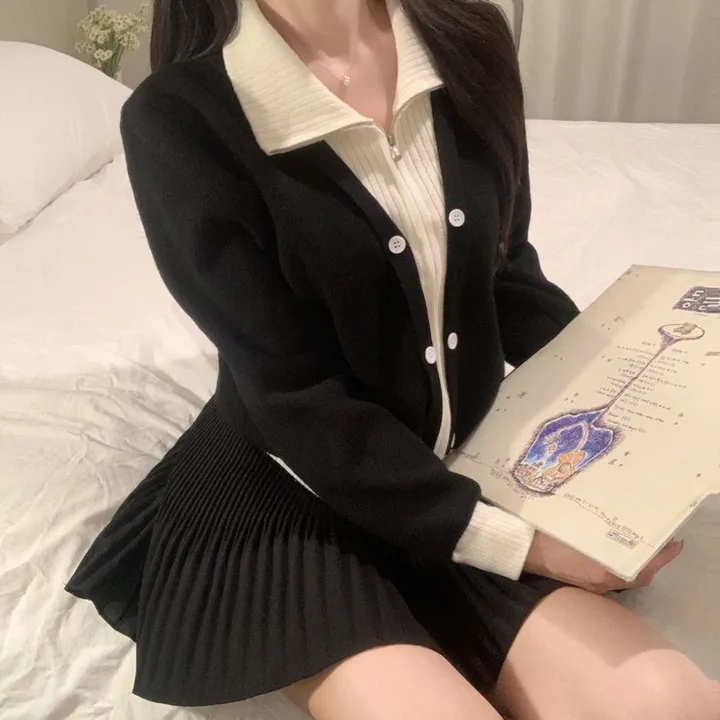 봄신상 레이어드 집업카라배색가디건 상세 이미지 4
