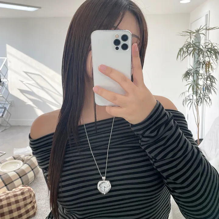 Twinkle Heart Clock Long Necklace 상세 이미지 5
