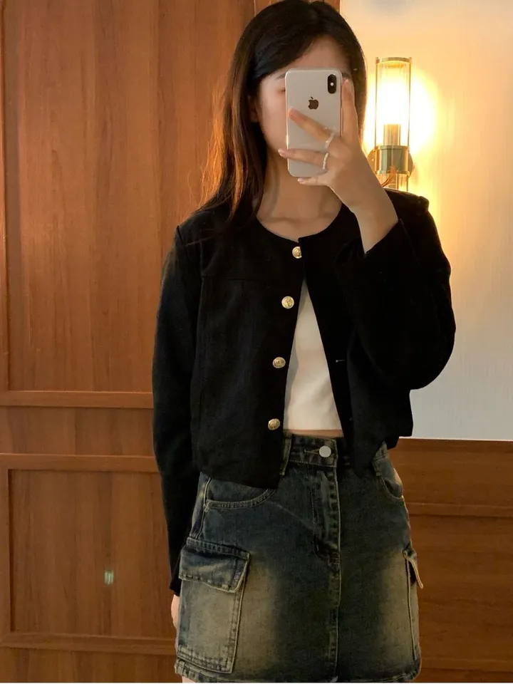 [주문폭주🐱‍🏍3color/가을신상🍂] 노이드 노카라 금장로고 스웨이드 자켓 올드머니룩 페미닌룩 어깨패드 상세 이미지 43
