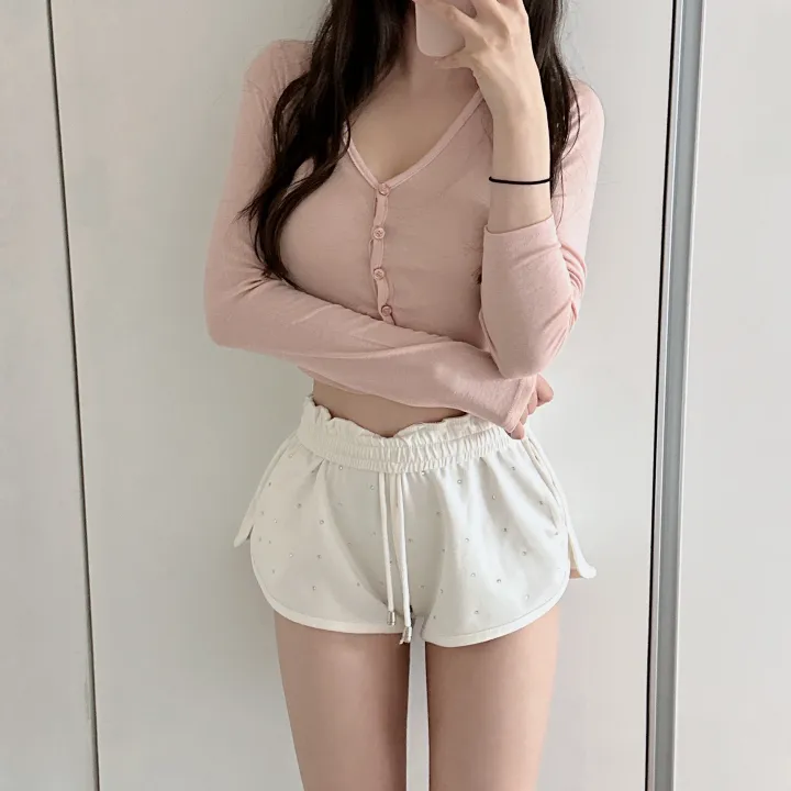 얄포롬🩷*슥걸치는/군살커버* 밀크 텐셀 굴림 크롭 브이넥 버튼 가디건/ 여름상의 얇은긴팔티 여친룩 필라테스 요가 햇빛가리개 대학생 여친룩 상세 이미지 8