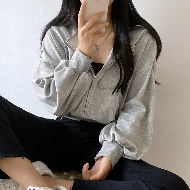 [허리잘록! 핏보장] 꾸안꾸 크롭 퍼프 후드집업 [3color] 상세 이미지 13