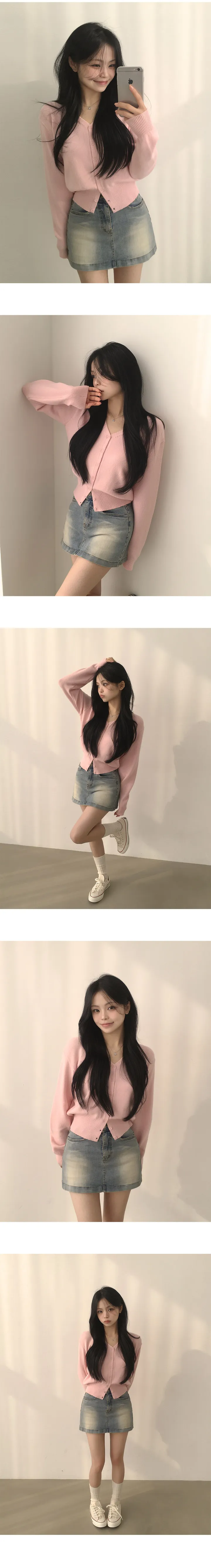[허리잘록~/예쁨보장] 흐르는 여리핏, 소프트 브이넥 아방핏 긴팔 니트가디건 (7color) 상세 이미지 4