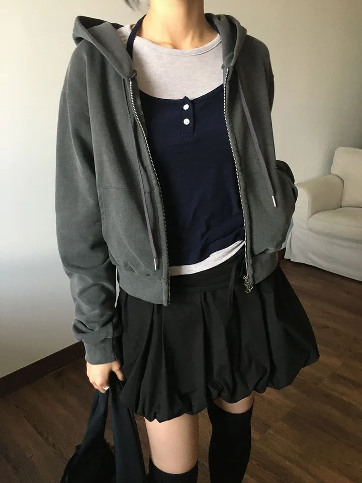 피그먼트 크롭 후드 집업 (4color) 상세 이미지 3
