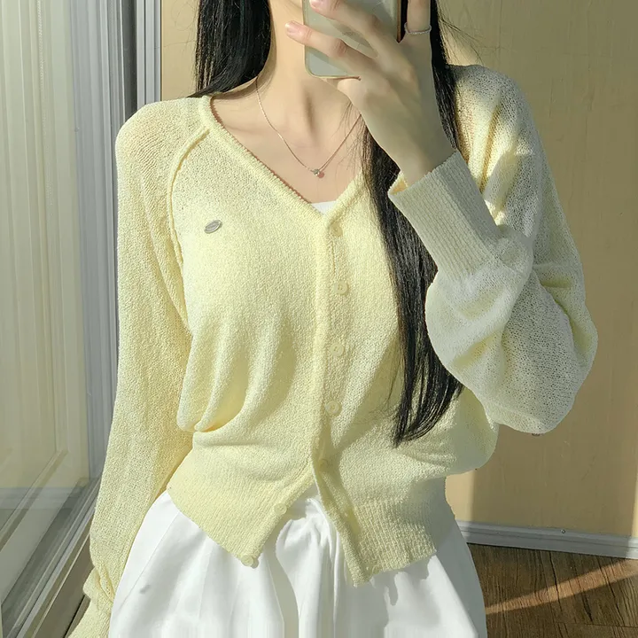 [여름신상💗] 부클 파스텔 팬던트 심볼 브이넥 여름 가디건 - 6color (파스텔/펜던트/와펜/나그랑/긴팔/브로치/쭈리/꾸안꾸/데일리/베이직/그물) 상세 이미지 7