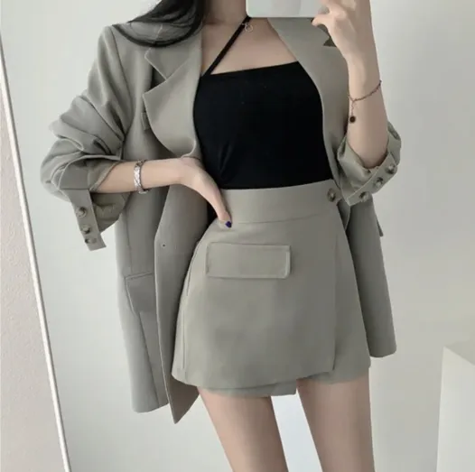 ((세트룩*존예핏)) 무드온 하프자켓 치마바지 투피스 하객룩 긴팔자켓 봄자켓 여름팬츠 미니스커트 치마바지 반바지 쇼츠 숏팬츠 상세 이미지 1