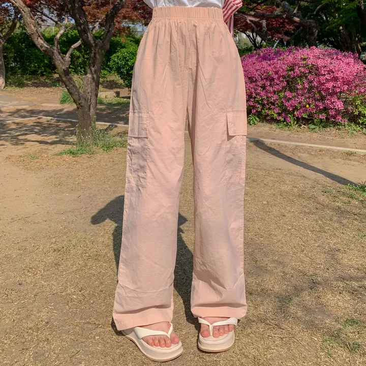 [묶음할인🎁간절기🤎롱&숏/진짜강추ㅠ] 아이스 바스락 나일론 썸머 카고 와이드 트레이닝 팬츠 하이웨스트 밴딩 봄 츄리닝 바지 냉장고 벚꽃룩 꽃놀이룩 개강여신 6COL 상세 이미지 11