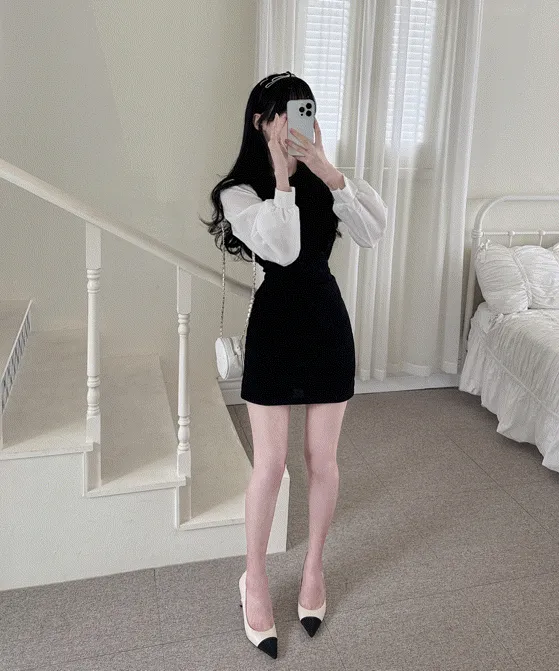 배색 니트 쇼미 라운드넥 미니원피스 3color