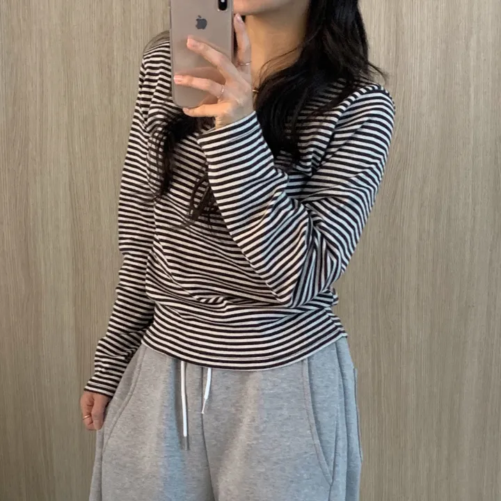 [날씬핏🦊/매일매일] 블리스 라운드넥 단가라 긴팔티셔츠 -4color 상세 이미지 19