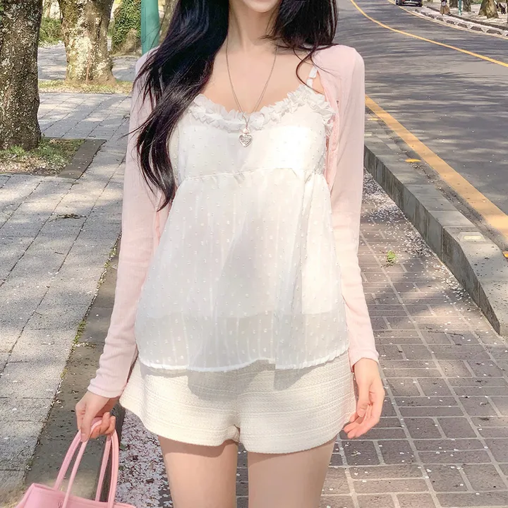 [살랑살랑❤️] 팬던트 시스루 크롭 가디건 - 5color (살안타템/데일리/골지/파스텔/브이넥/긴팔/아이스/후들후들핏) 상세 이미지 3