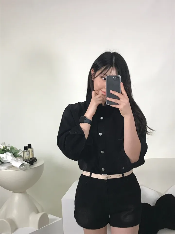 [S,M] 데님 워싱 루즈핏 셔츠+반바지 set 상세 이미지 5