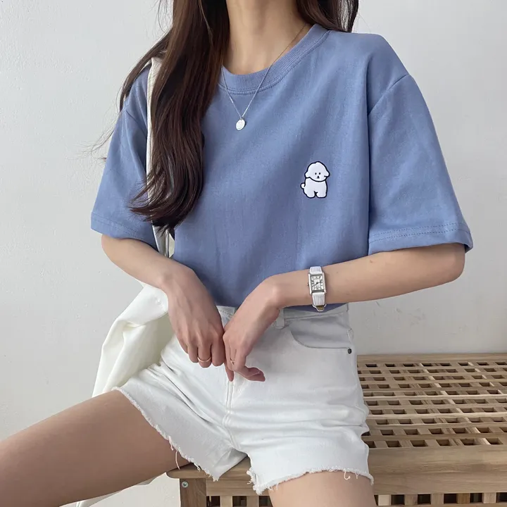 [묶음 할인/꾸안꾸] 귀여운 흰둥이 패치 반팔티 5color 상세 이미지 14