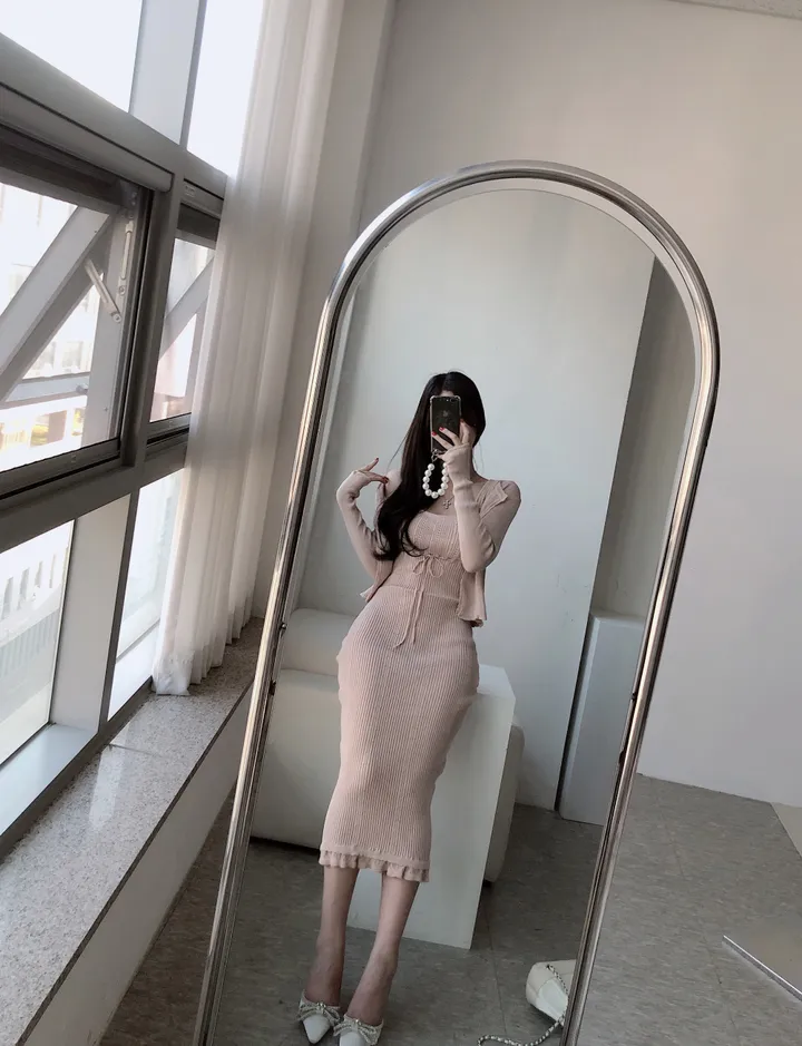 *당일* 로셸 뜨개 프릴 롱원피스 가디건 세트 2color 상세 이미지 9