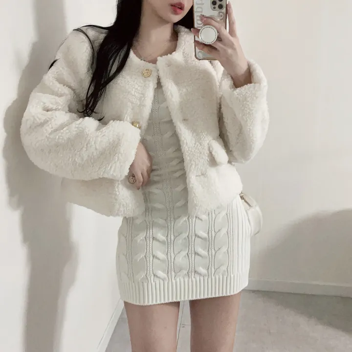 블랙입고 [누빔안감] 베릴 도톰 양털 트위드 노카라 숏자켓 (하객룩,연말룩/3color) 상세 이미지 10
