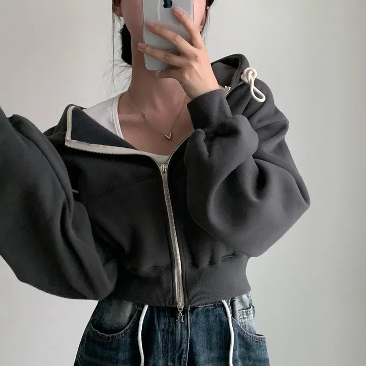 [완전인기✨/백염컬러 당일출고!] 자체제작 크치Made 꿈에 나온 핏, 투웨이 양기모 크롭 후드집업 ver 아우터 자켓 - zipup 상세 이미지 196