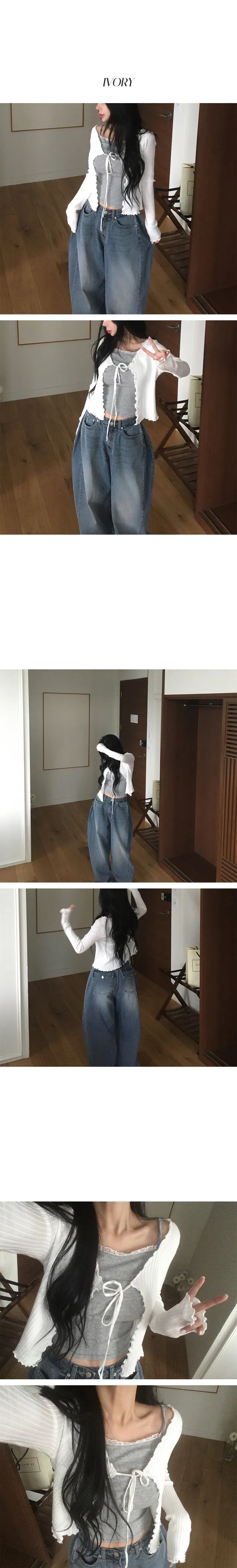 [핏,퀄리티보장!!/부드러운] 여리 끈 리본 골지 가디건 상세 이미지 4