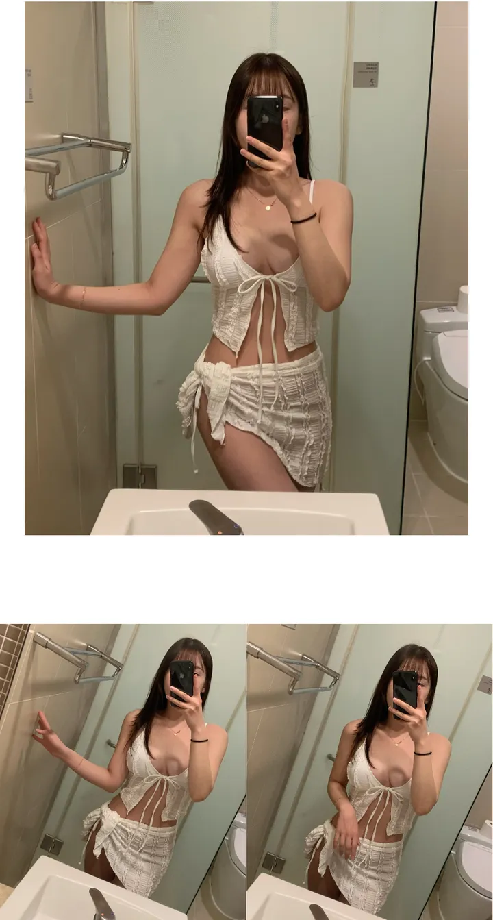 [당일출고/M-XL]3PCS 빅사이즈 프릴 레이스 랩 스커트 비키니 수영복 세트3color 상세 이미지 11