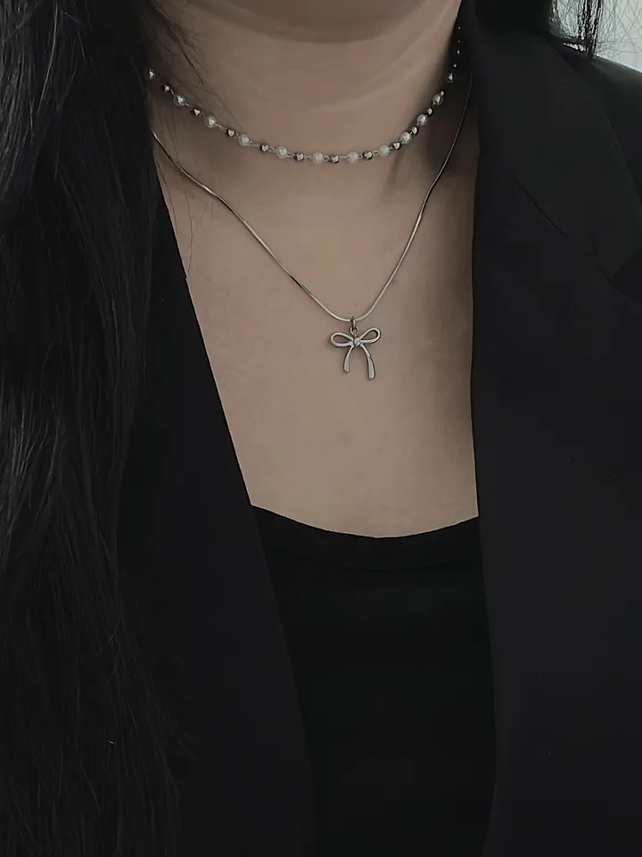 ❤️주문폭주❤️[블랙추가/분리형추가] 리본 진주 초커 레이어드 목걸이 (5color/2type/3size) 상세 이미지 7