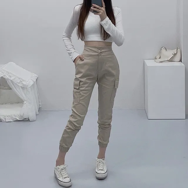 *당일배송!*[핏보장/단독제작]투버튼 올데이 사계절 하이웨스트 뒷밴딩 카고포켓 슬림 조거팬츠 상세 이미지 18