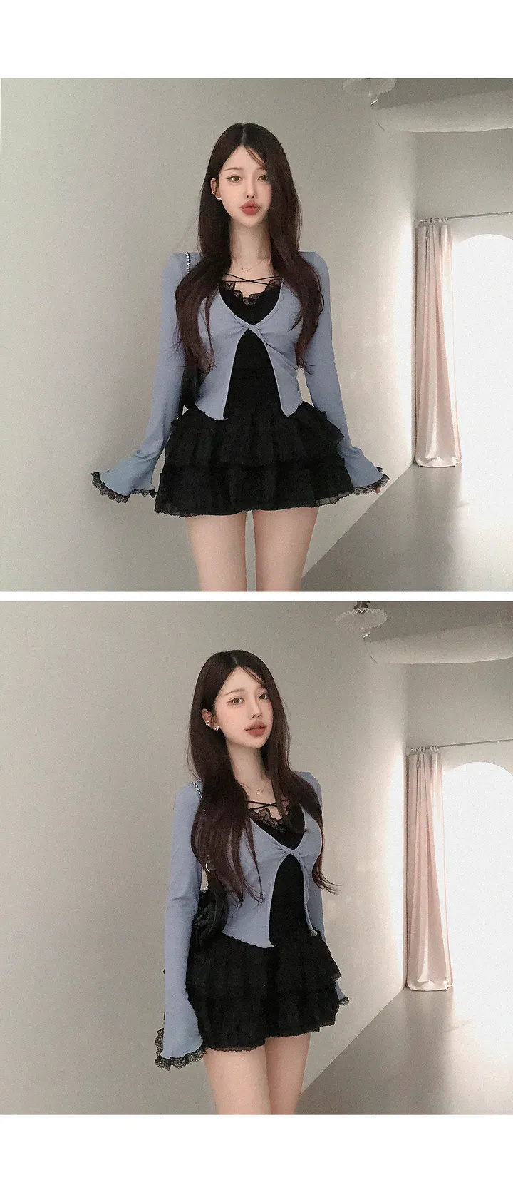 🖤전부세트!🖤 리벨 레이스나시 일체형 가디건 + 프릴 캉캉 미니 스커트 투피스 세트 봄투피스 봄세트 봄옷 봄신상 상세 이미지 6