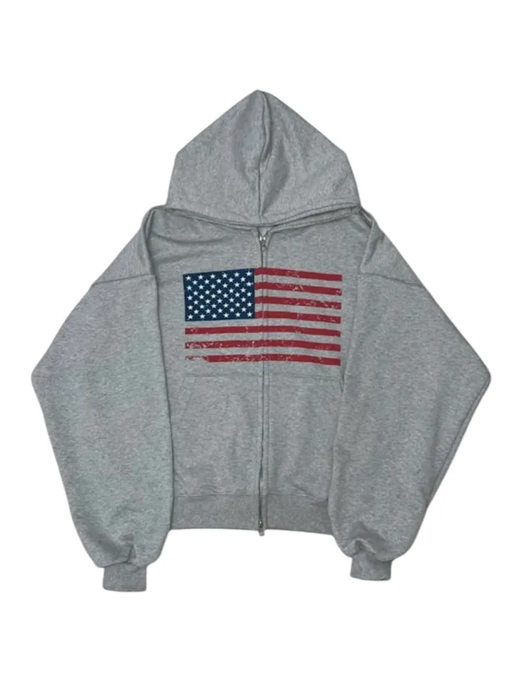(쭈리ver) American flags cropped hooded zip-up [2color] 상세 이미지 22
