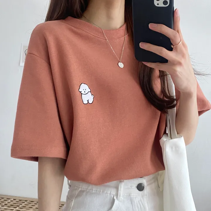 [묶음 할인/꾸안꾸] 귀여운 흰둥이 패치 반팔티 5color 상세 이미지 22