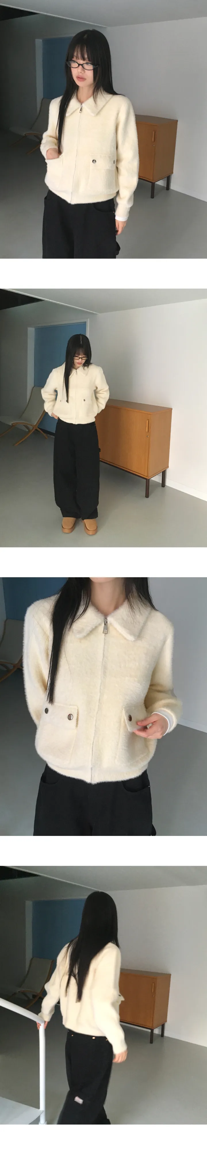 [도톰❤️‍🔥] 라우슨 플랩 포켓 앙고라 퍼 카라 집업 상세 이미지 5