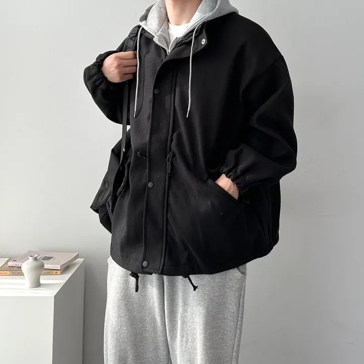 가을 겨울 오버핏 하프 코트 미니멀 빅사이즈 아우터 후드레이어드오버핏코트 상세 이미지 28