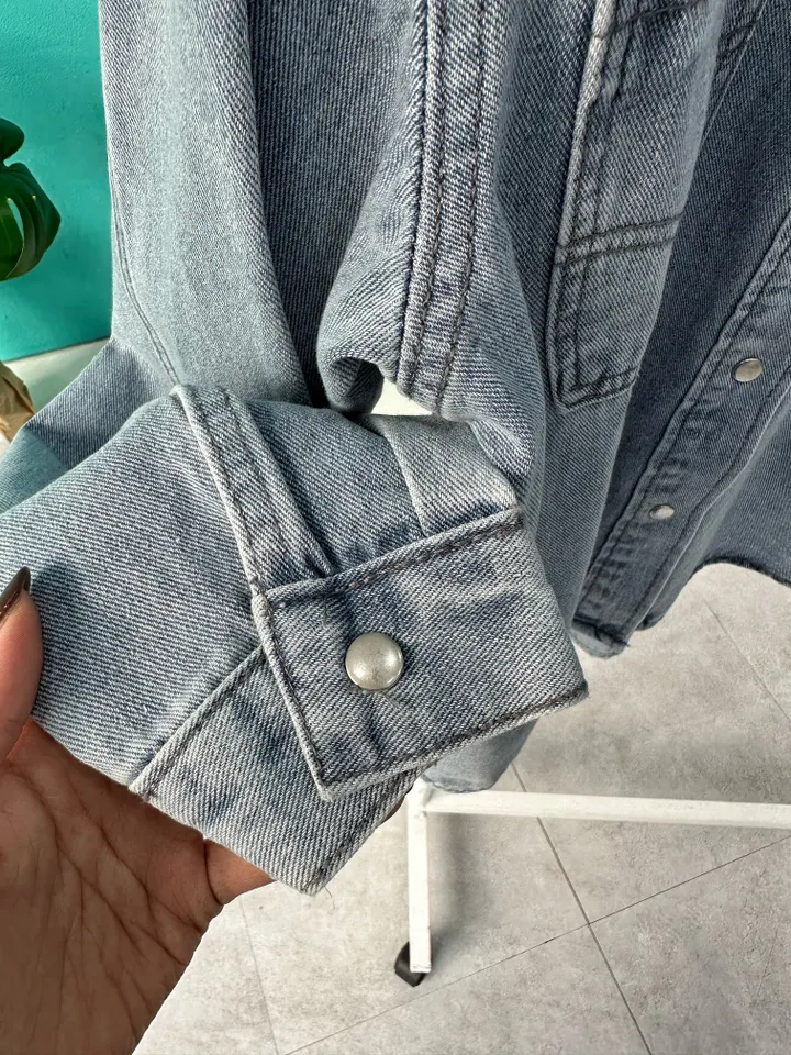 청셔츠 오버핏셔츠 청남방 데님 두꺼운 카라티 여성 똑딱이단추 아우터 자켓느낌 루즈핏 봄 가을 연청 진청 상세 이미지 12