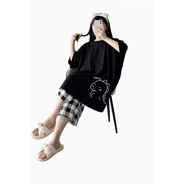 오버핏 7부 파자마 2종세트/빅사이즈/M~4XL(45~150)KG/COLOR블랙,스카이,핑크 상세 이미지 4