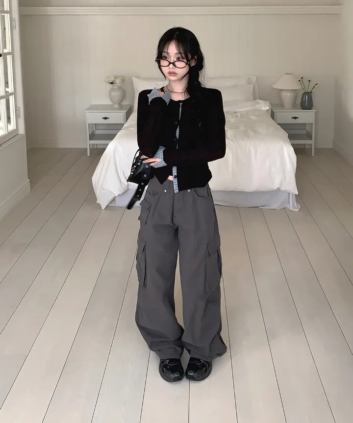 [봄가디건🌷] 띠네 슬럽 배색 체크 커프스 라운드 시스루 니트 가디건 봄 여름 가을 / 봄가디건 여름가디건 레이어드 봄아우터 체크셔츠 뮤잉 상세 이미지 3