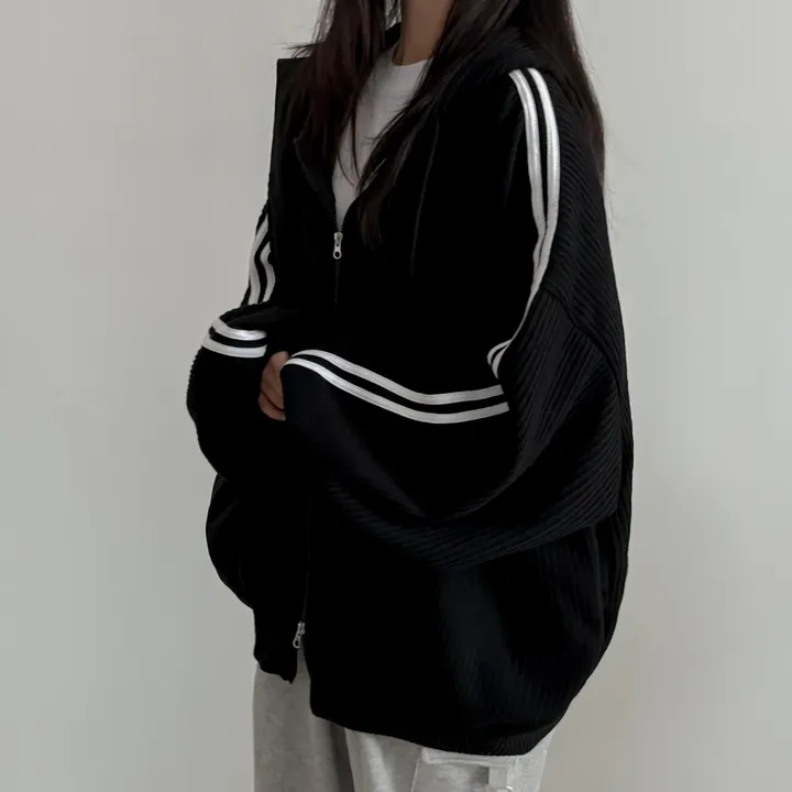 [왕오버핏/투웨이지퍼]일루션 투라인 후드집업 상세 이미지 6
