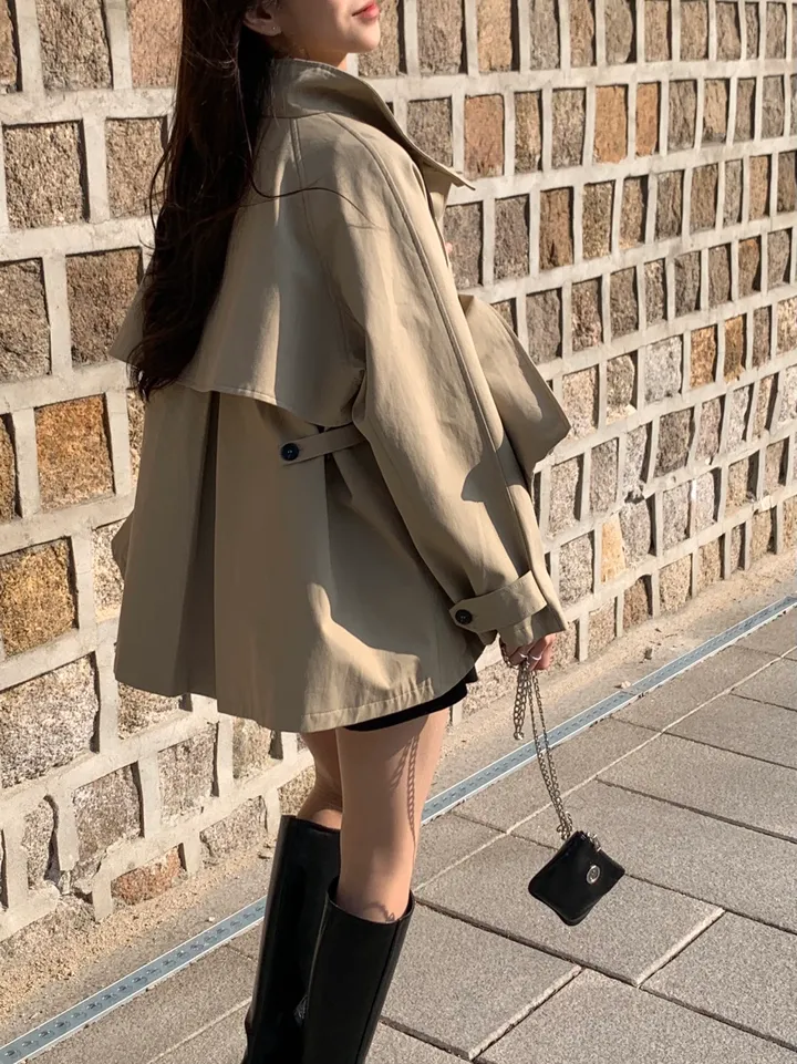 [*주문폭주!!/당일발송*] 파리 트렌치 케이프 하프코트 트렌치코트 트렌치하프 하프트렌치 코트 봄아우터 봄트렌치 절개트렌치 (1color) 상세 이미지 4