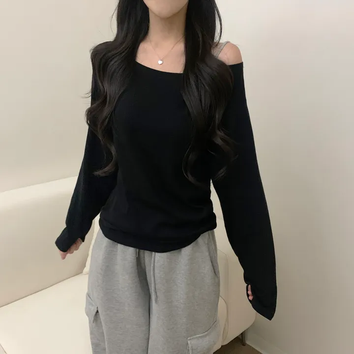 [-3kg/여리루즈핏!] 오프숄더 심플 루즈 여리 기본템 긴팔 티셔츠 (5color) 상세 이미지 17