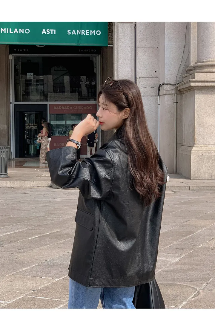 [자체제작/오늘출발/1만장돌파!]#봄🌷 바텐 오버핏 하프 레더 자켓 (데일리룩/개강룩/봄아우터/봄자켓/레더자켓/가죽자켓/루즈핏) 상세 이미지 120