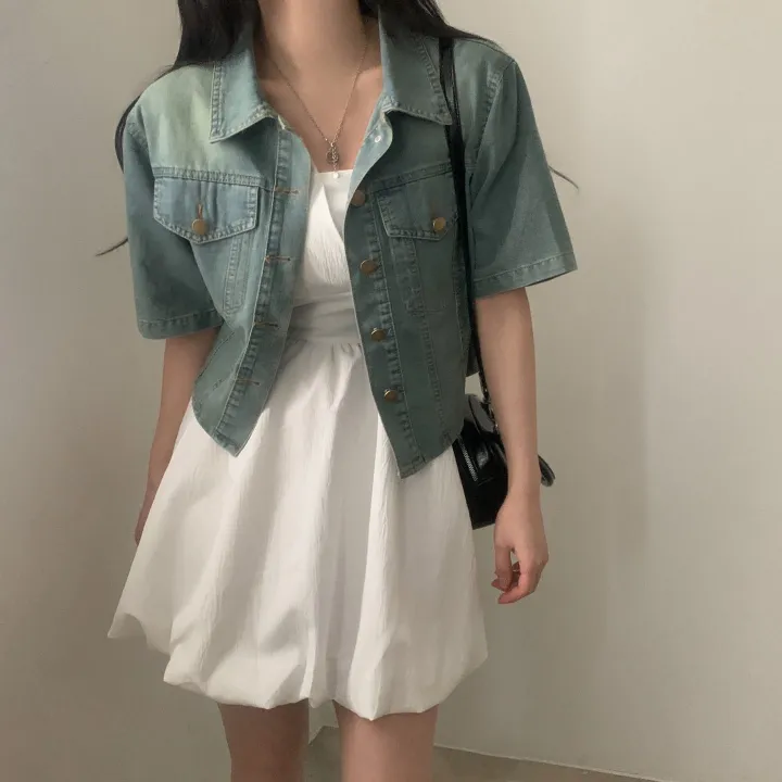 [데일리/청순무드(＊’͜’ )] 봄웨더 반팔 데님 크롭 청자켓 - 3color 상세 이미지 7