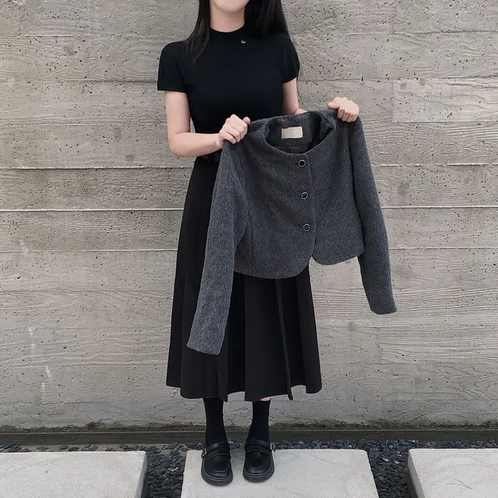 [누빔ver오픈!/MADE🩶]겨울하객룩 완성, 모헤어 라운드 스탠다드 크롭 자켓 상세 이미지 26
