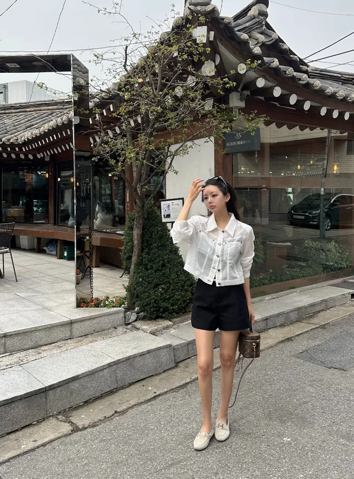 (1300장돌파,마지막오더) summer stitch jacket ; 2color 여름자켓, 시스루자켓, 어깨패드자켓,썸머자켓 상세 이미지 16
