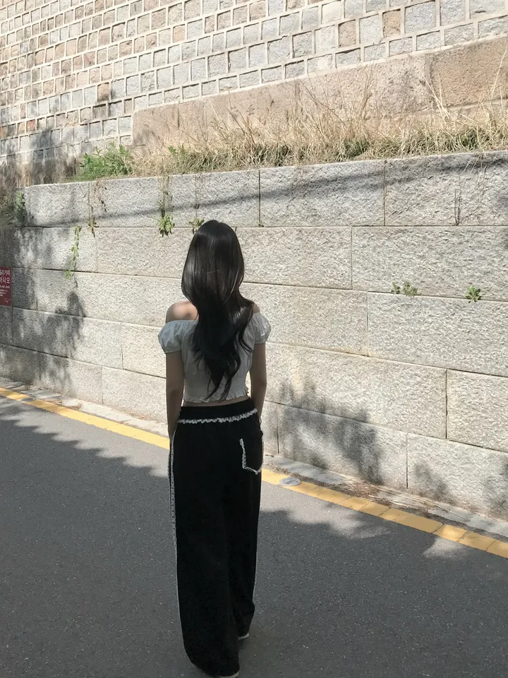 봄신상 포켓 밴딩 레이스 프릴 라인 와이드핏 레이어드 트랙 트레이닝 팬츠 2color 상세 이미지 20