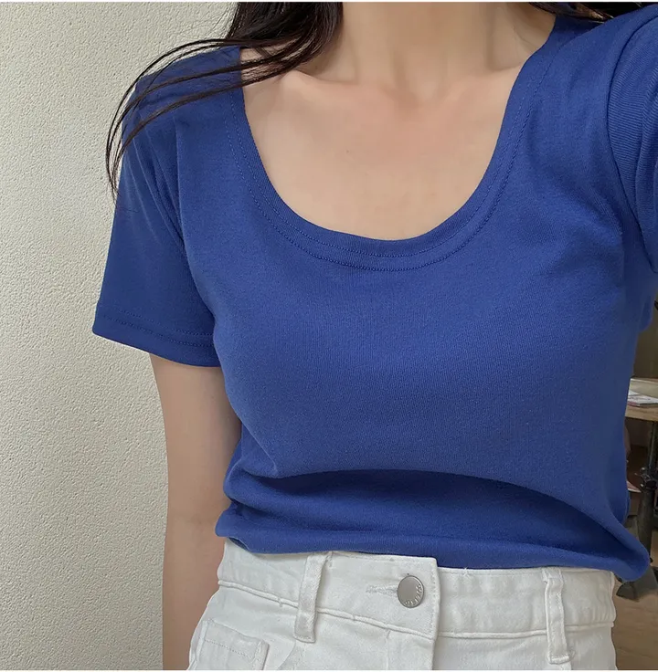 [44-110] [9천장 돌파✨] 유리빈 스판 U넥 슬림핏 크롭 티셔츠( 여름/데일리룩/여행룩/휴가룩/흠뻑쇼/워터밤/빅사이즈/110사이즈/자체제작/크롭/스판/스판좋은/쫀쫀한/쿨링/아이스/기본템/레이어드/베이직/부드러운 ) 상세 이미지 25