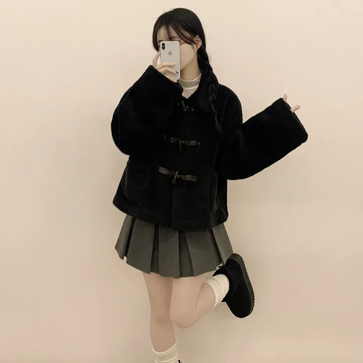[귀여움/아방핏🧸] 도톰포근~ 양털 뽀글이 떡볶이 더플 자켓 테디베어 숏코트 상세 이미지 11